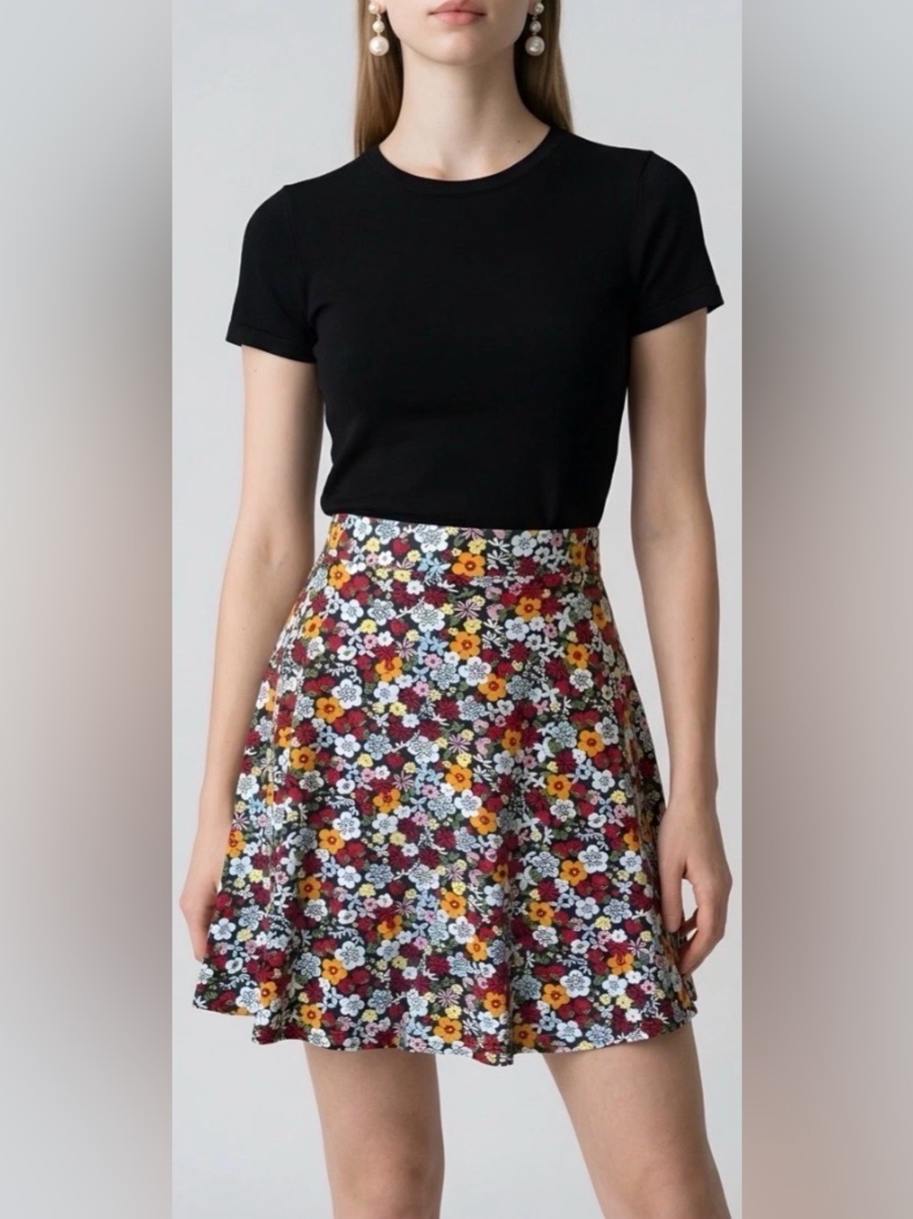 Modcloth Black Floral Circle Skirt